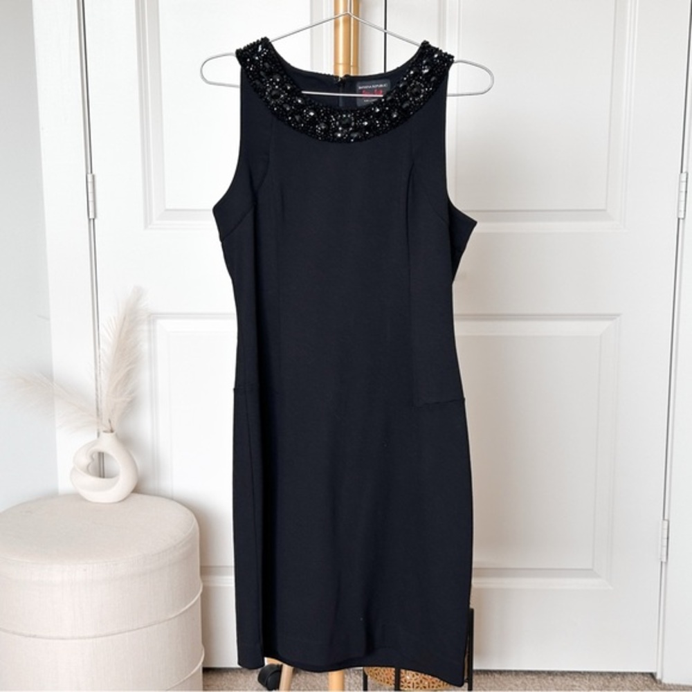 Banana Republic Black Embellished Midi Sheath Dress